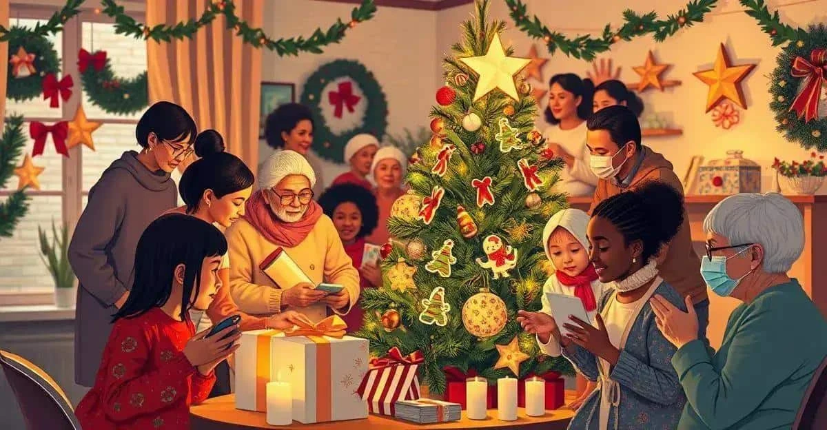 Illustration d’une rencontre autour d’un sapin et de cadeaux de Noël