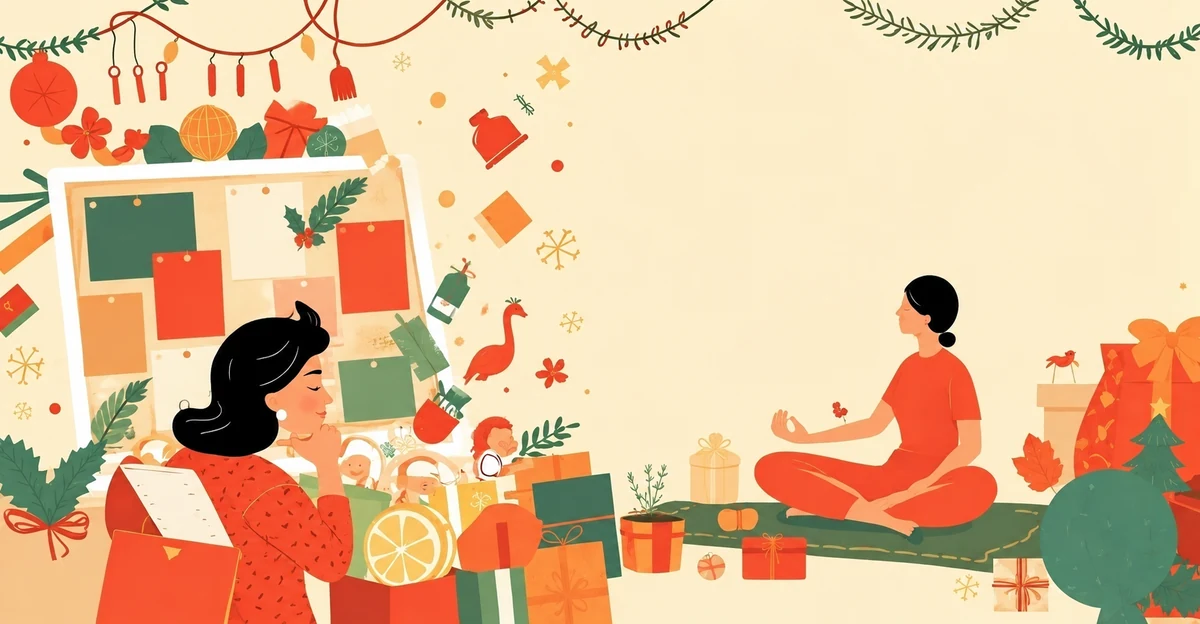 Illustration des préparatifs de Noël et d’un moment de calme Illustration des préparatifs de Noël et d’un moment de calme