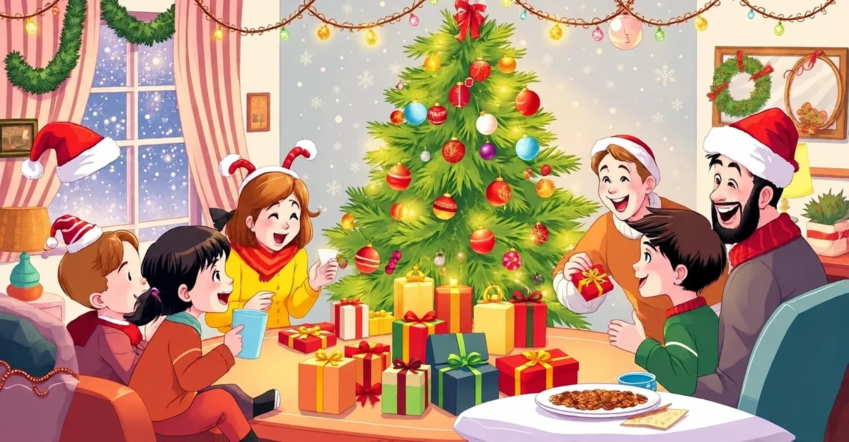 Illustration d’enfants et d’adultes partageant un moment festif
