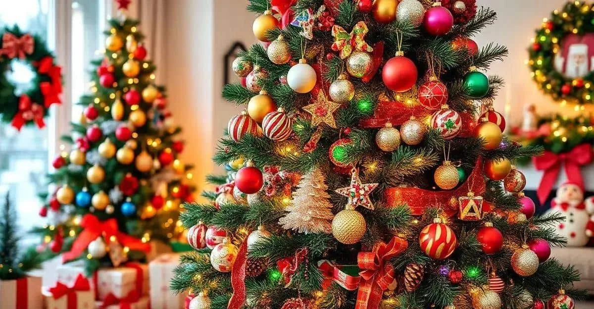 Ornements colorés suspendus aux branches d’un sapin de Noël Ornements colorés suspendus aux branches d’un sapin de Noël