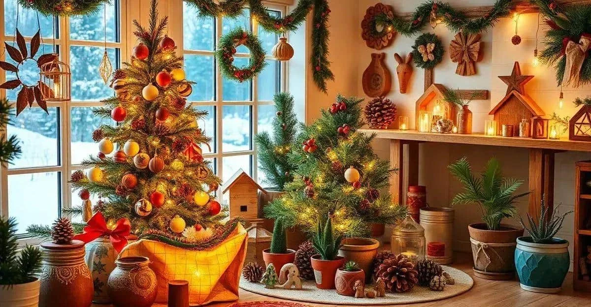 Pièce décorée pour Noël avec des éléments d’aspect naturel