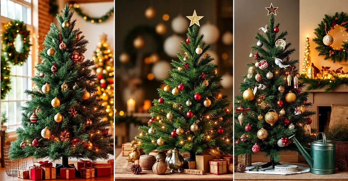 Différentes compositions de sapins de Noël dans un intérieur Différentes compositions de sapins de Noël dans un intérieur