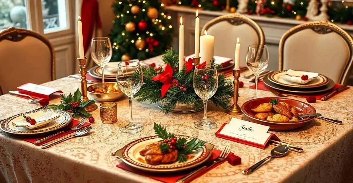 Table de Noël avec des bougies et un chemin de table rouge