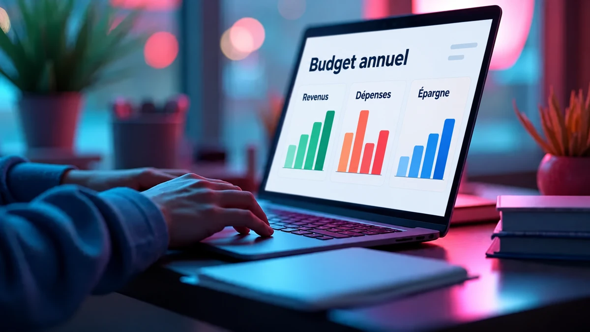 Écran illustratif en français consacré au budget annuel, sans données financières réelles