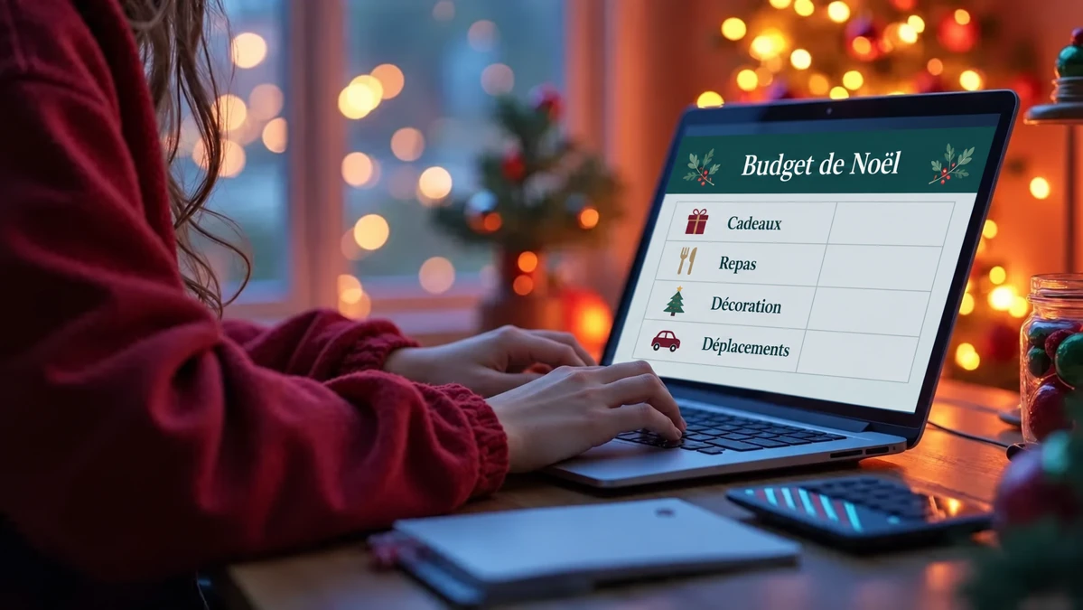 Tableau du budget de Noël en français sur un ordinateur Tableau du budget de Noël en français sur un ordinateur