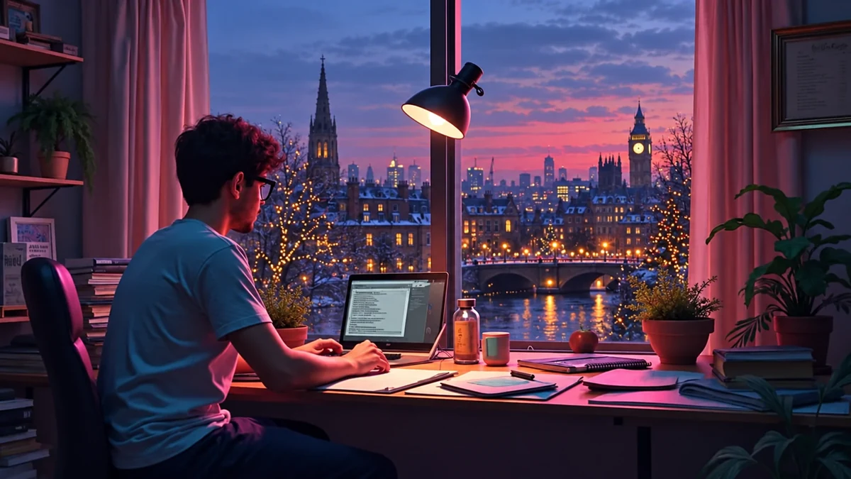 Illustration d’un bureau au crépuscule pour organiser ses finances Illustration d’un bureau au crépuscule pour organiser ses finances