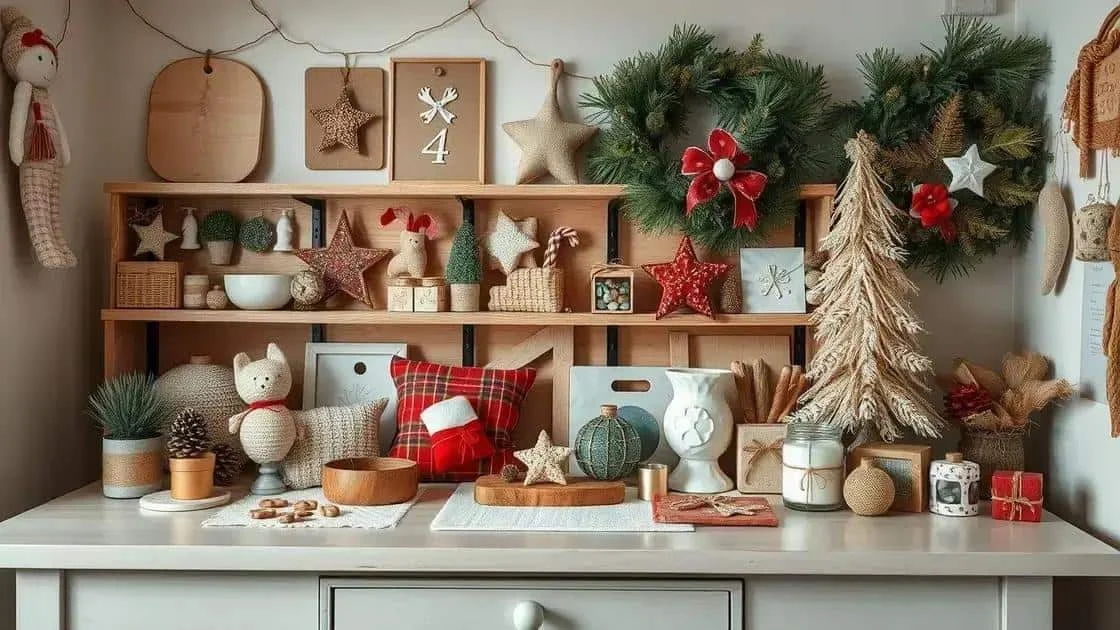 Étagères et plan de travail garnis d’objets décoratifs pour les fêtes