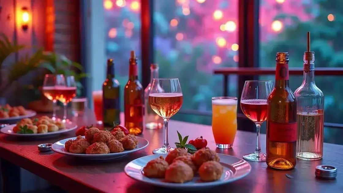 Verres de boissons et bouchées salées sur une table de réception Verres de boissons et bouchées salées sur une table de réception