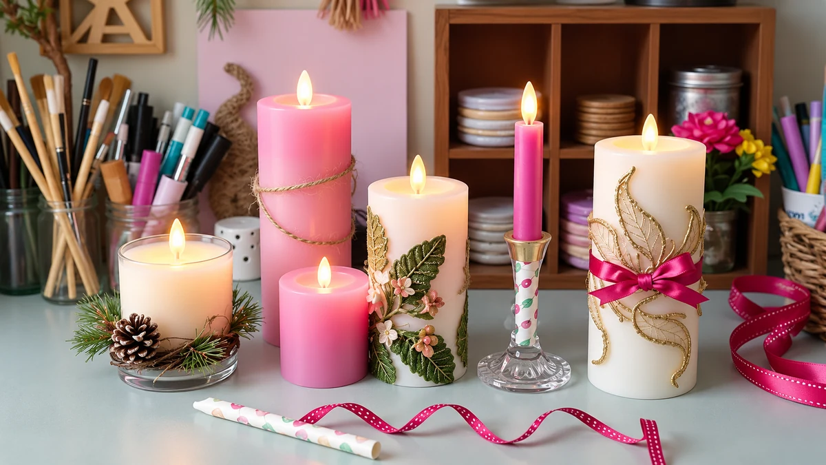 Bougies LED sans flamme décorées de rubans et de motifs