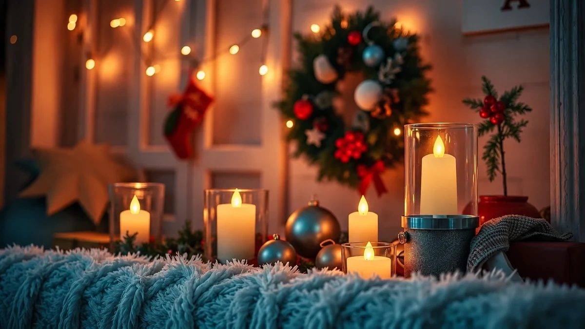 Bougies à LED sans flamme près de textiles aux textures douces Bougies à LED sans flamme près de textiles aux textures douces
