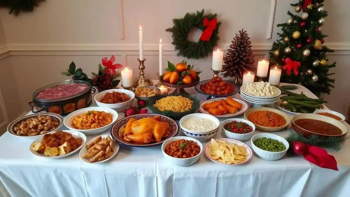 Buffet de Noël avec des plats et accompagnements variés