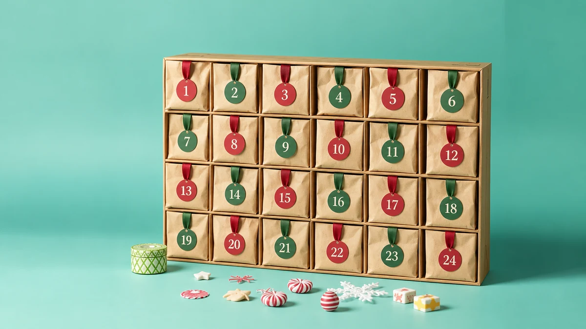 Calendrier de l’Avent réutilisable avec vingt-quatre sachets en papier kraft Calendrier de l’Avent réutilisable avec vingt-quatre sachets en papier kraft