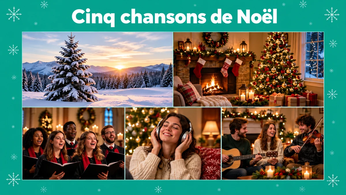 Cinq scènes illustrées d’écoute et de chant sous le titre Cinq chansons de Noël Cinq scènes illustrées d’écoute et de chant sous le titre Cinq chansons de Noël