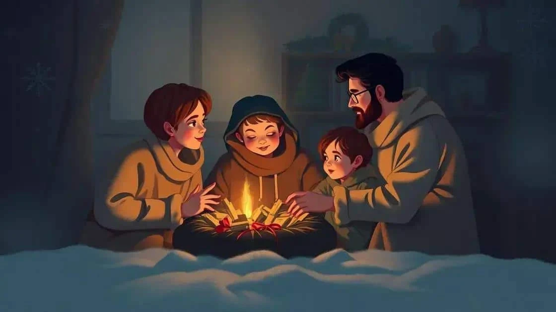 Illustration d’une famille rassemblée autour d’un livre lumineux