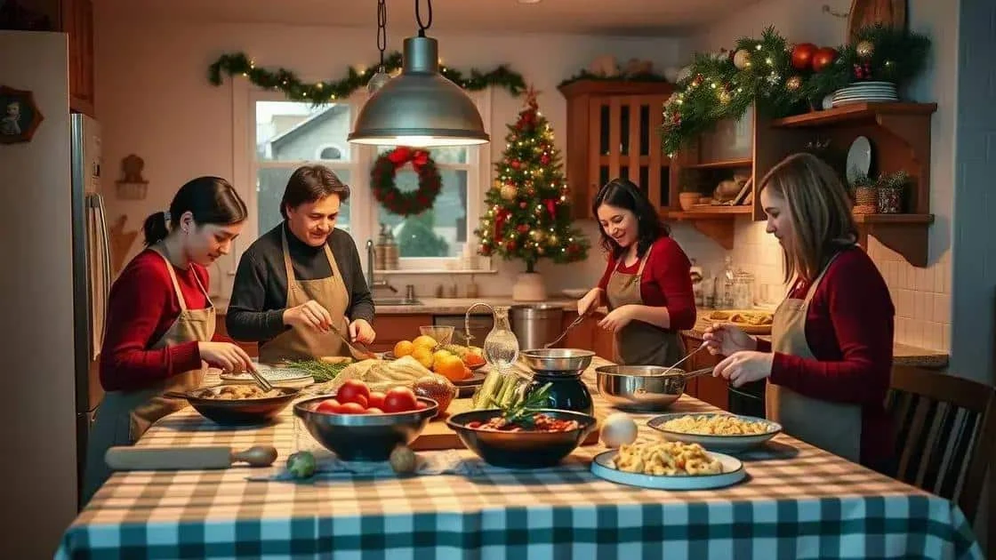 Scène illustrative de préparatifs culinaires en famille pour Noël