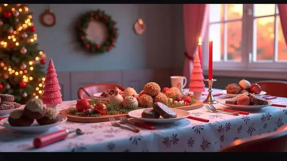 Assortiment de douceurs sur une table décorée pour Noël Assortiment de douceurs sur une table décorée pour Noël
