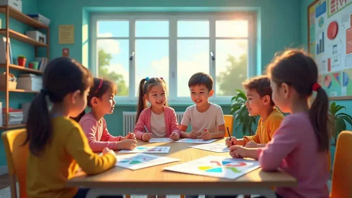 Des enfants participent à une activité autour d’une table de classe Des enfants participent à une activité autour d’une table de classe