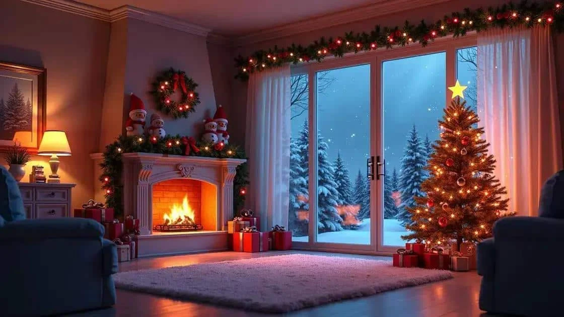 Illustration d’un sapin près d’une cheminée et d’une fenêtre