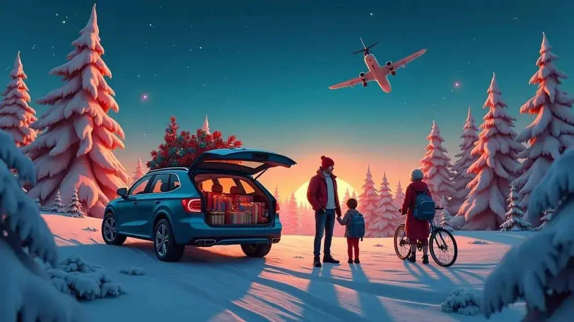 Illustration d’une famille près d’une voiture chargée de bagages