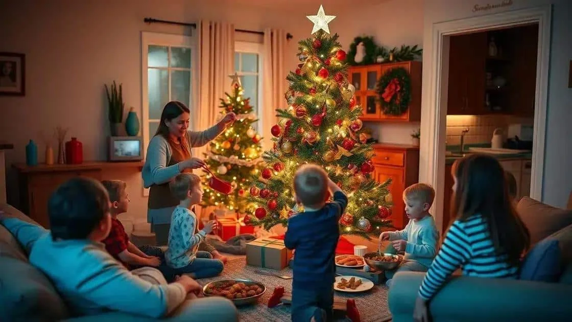 Une famille réunie autour du sapin pendant les préparatifs de Noël