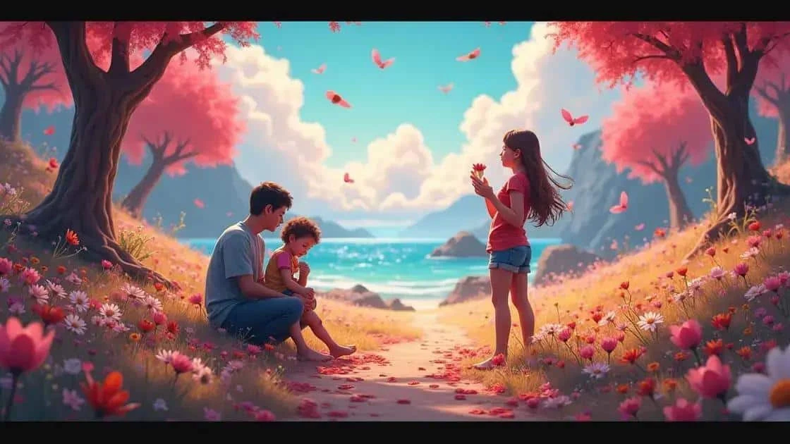 Une famille partage un moment autour d’une fleur Une famille partage un moment autour d’une fleur