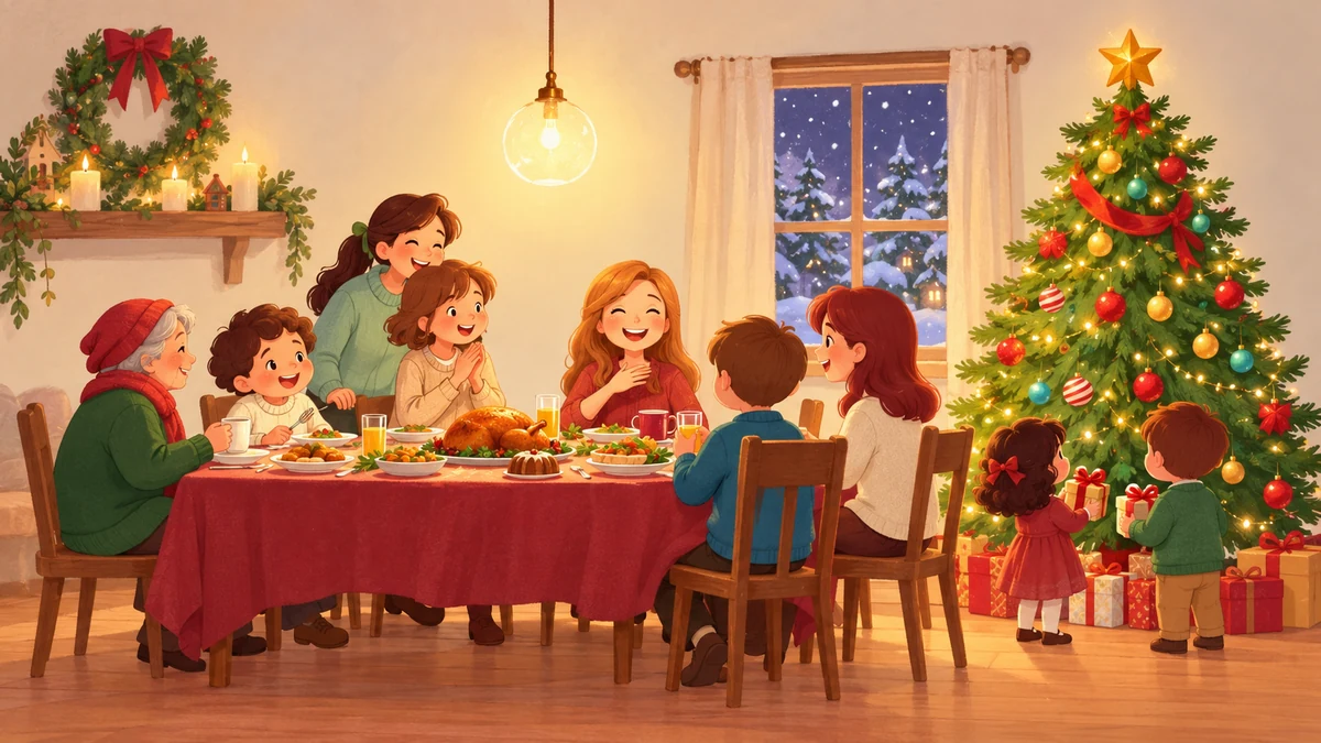 Illustration d’une famille réunie autour d’un repas de Noël Illustration d’une famille réunie autour d’un repas de Noël