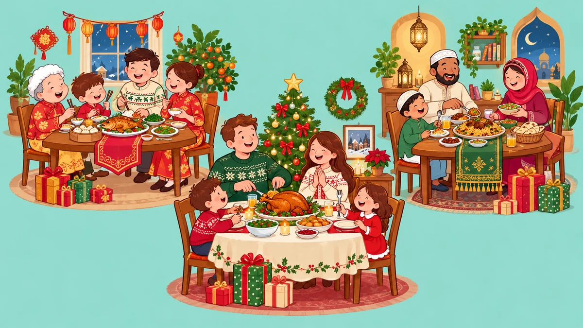 Scènes imaginaires de familles autour de tables festives Scènes imaginaires de familles autour de tables festives