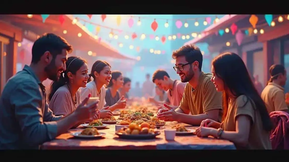 Illustration de personnes partageant un repas à une grande table