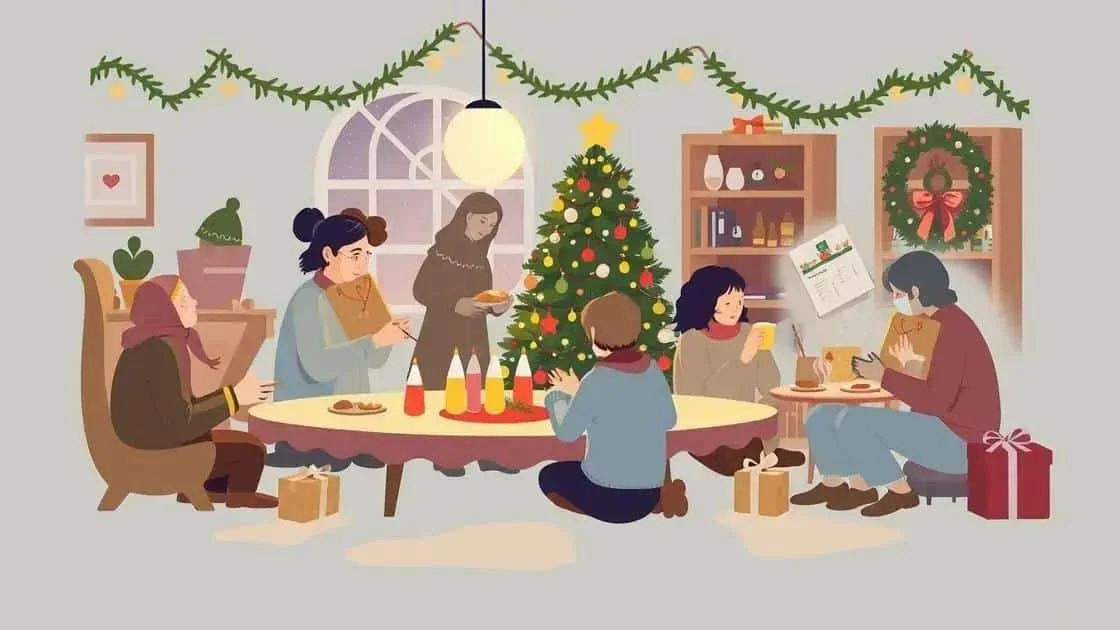 Illustration d’une famille réunie dans un salon décoré pour Noël