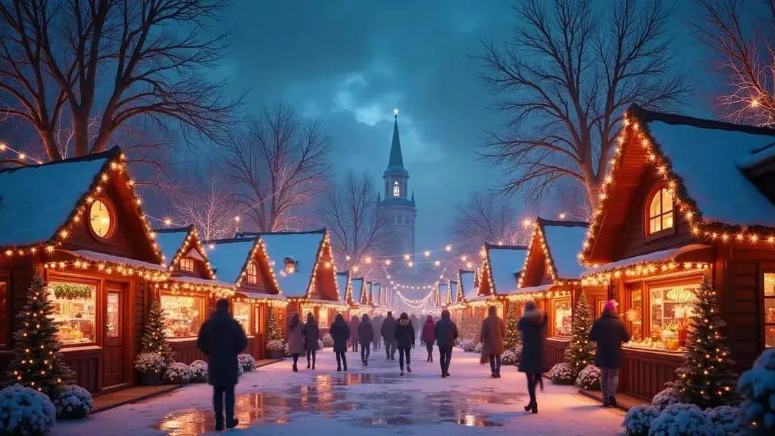 Illustration d’un marché de Noël illuminé en hiver
