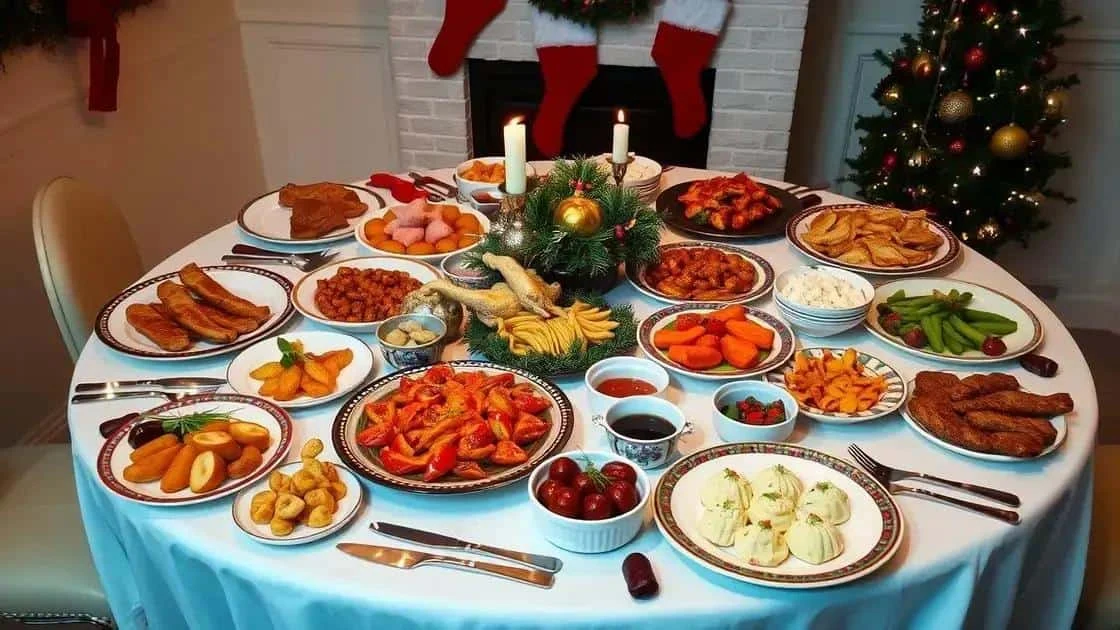 Assortiment de plats et d’accompagnements sur une table de Noël