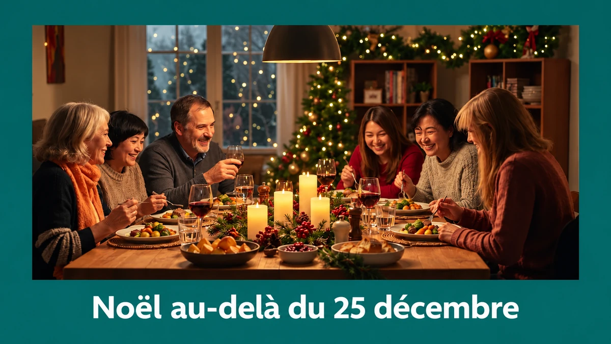 Repas de fête avec la légende Noël au-delà du 25 décembre Repas de fête avec la légende Noël au-delà du 25 décembre