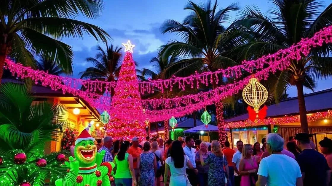 Illuminations de Noël parmi les palmiers, dans une scène tropicale illustrative