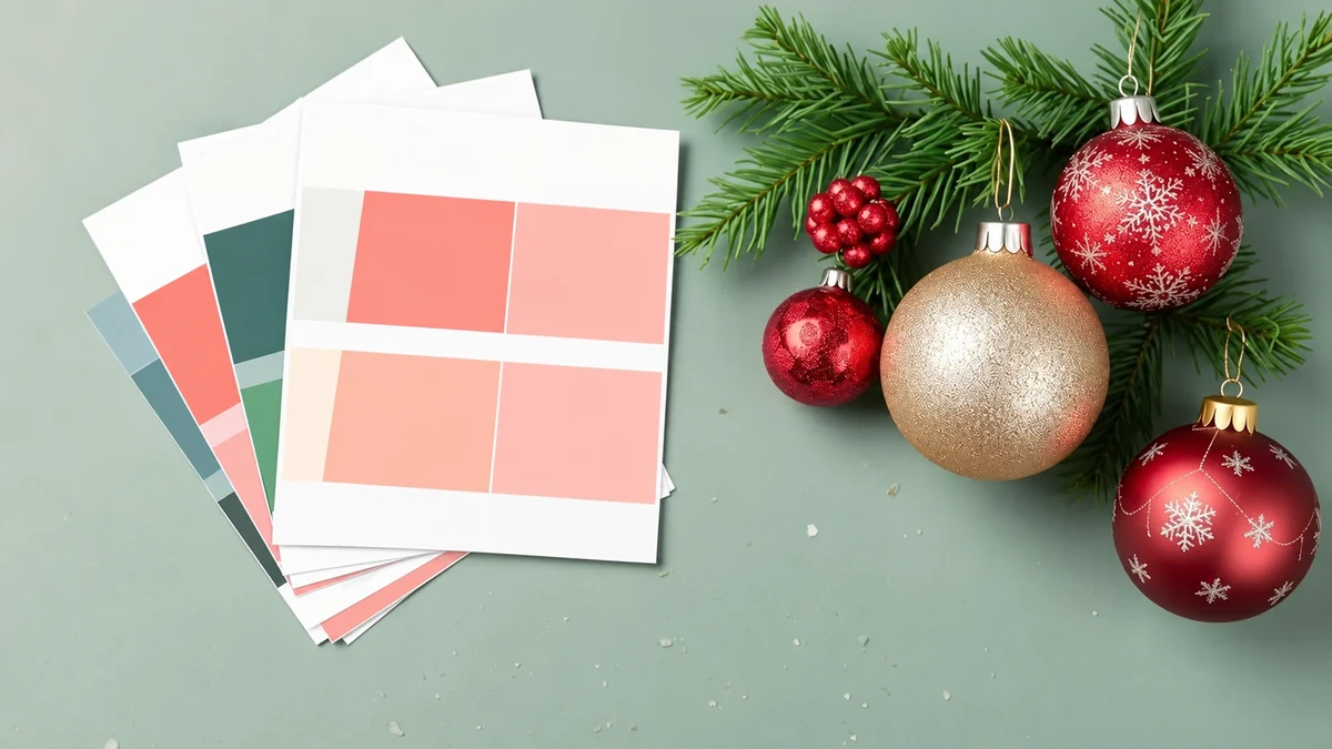 Échantillons de couleurs présentés à côté de boules de Noël