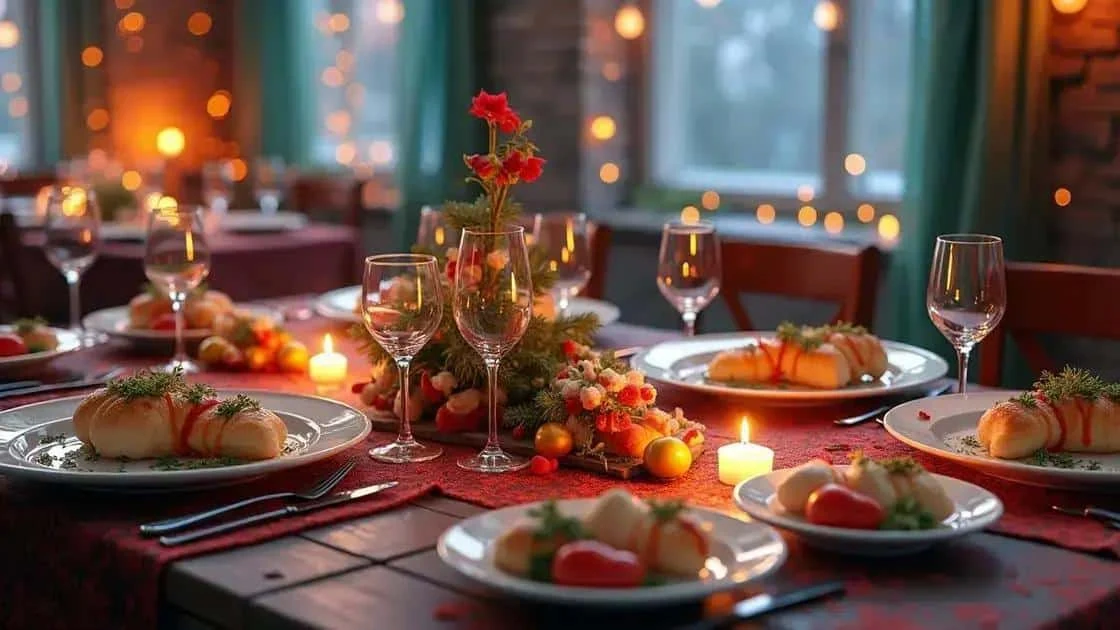 Petites assiettes garnies sur une table de Noël