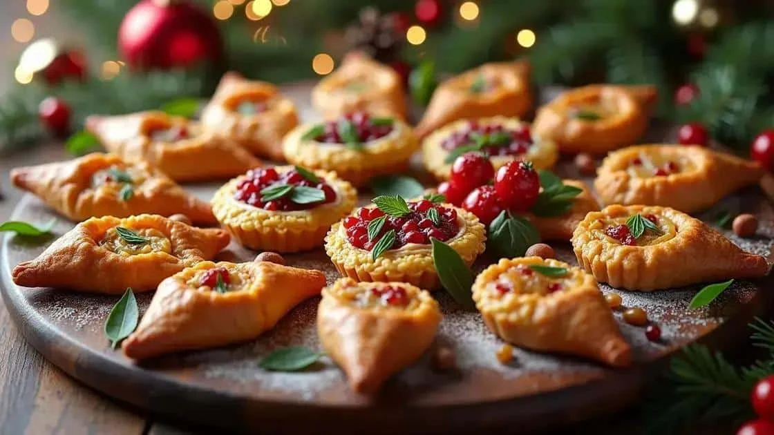 Petits chaussons et tartelettes salées sur un plateau