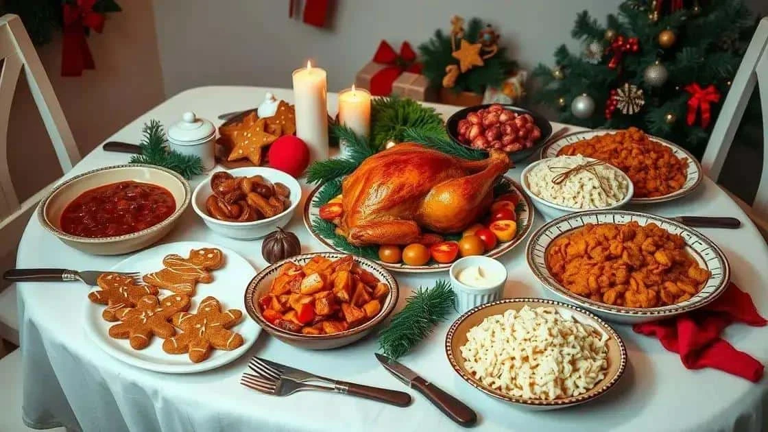 Volaille rôtie, riz et biscuits sur une table de Noël Volaille rôtie, riz et biscuits sur une table de Noël