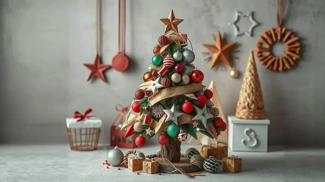 Petit sapin artisanal décoré de boules et de rubans Petit sapin artisanal décoré de boules et de rubans