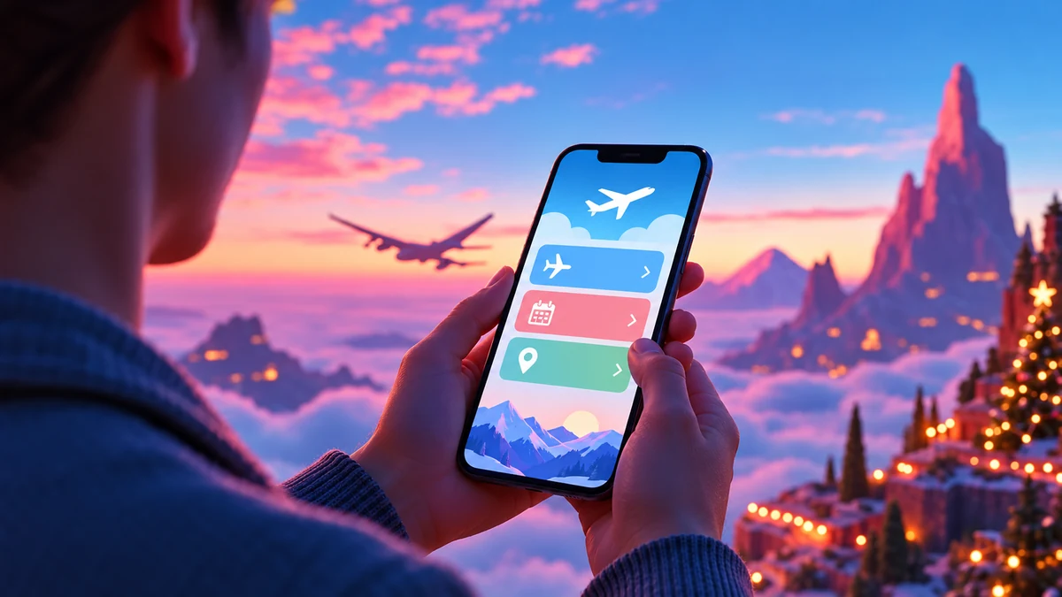 Personne consultant une interface de voyage sur un téléphone