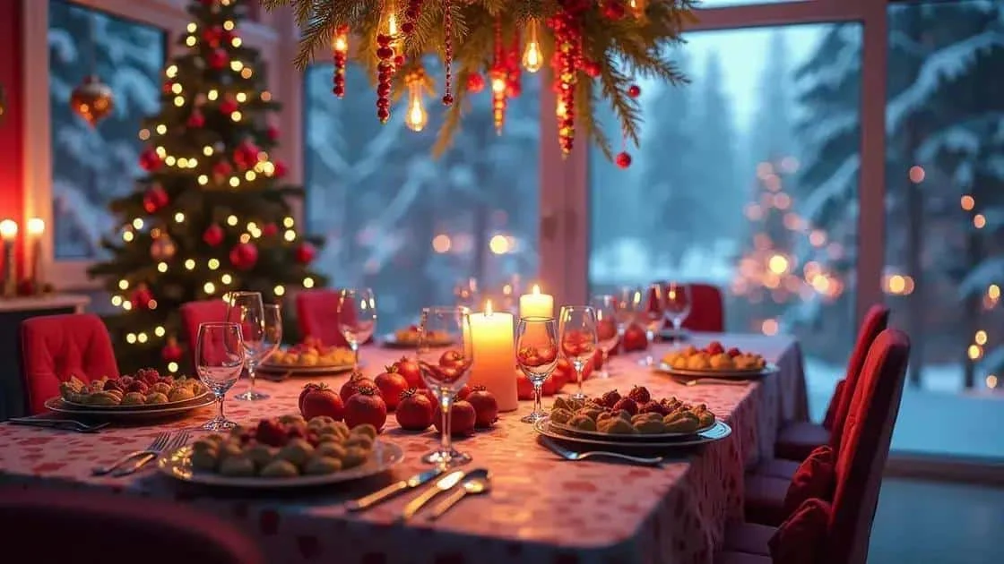 Table de Noël dressée avec des petites bouchées
