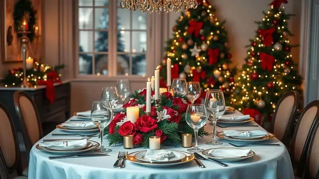 Table de Noël ornée de décorations rouges et vertes