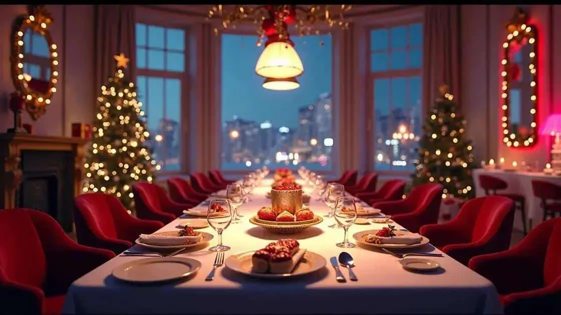 Table dressée pour un repas de fête dans une salle décorée Table dressée pour un repas de fête dans une salle décorée