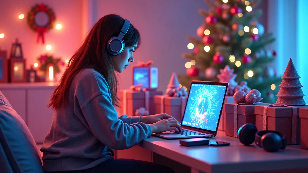 Personne utilisant un ordinateur portable avec un casque audio