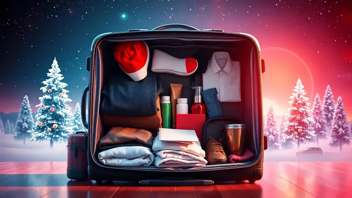 Illustration d’une valise ouverte contenant vêtements et affaires de toilette