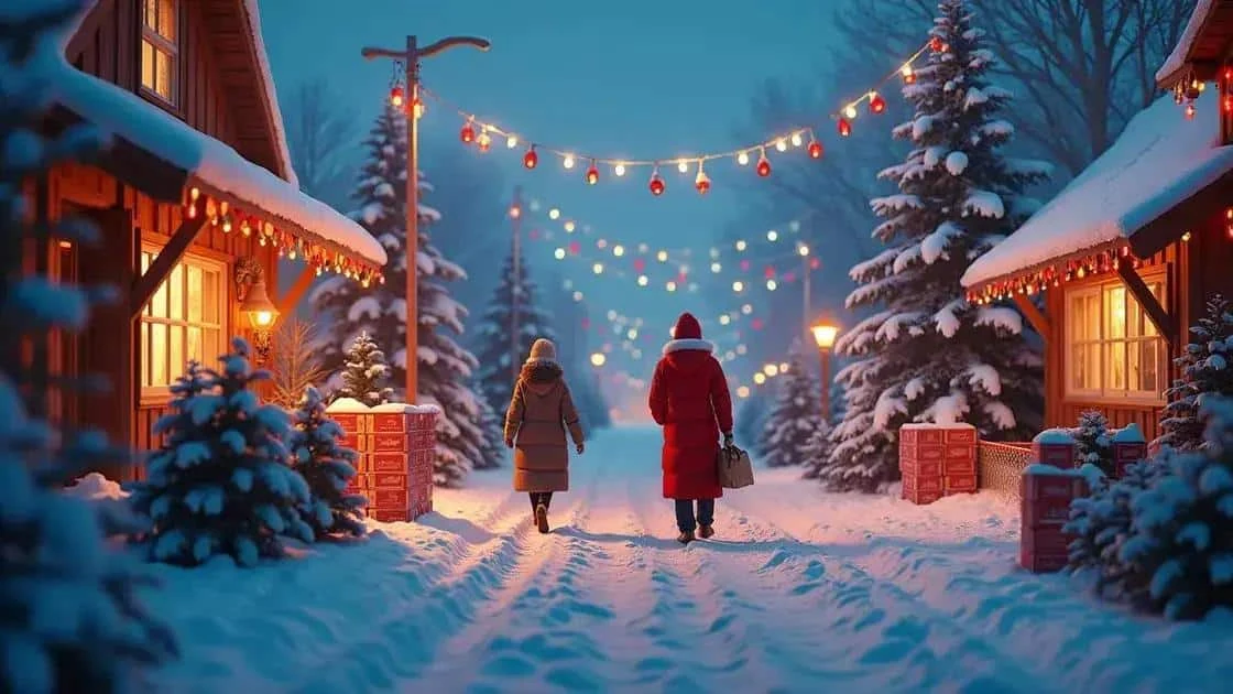 Illustration de voisins dans une rue décorée pour Noël