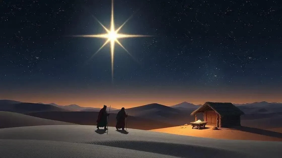 Voyageurs dans le désert sous une étoile symbolique lumineuse
