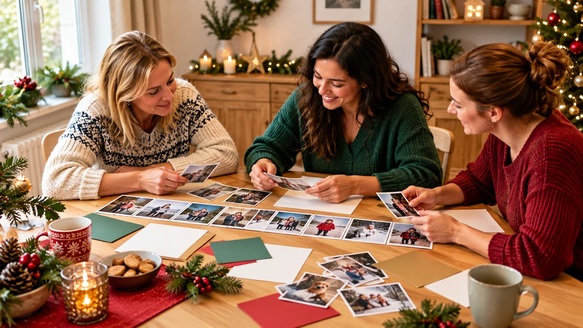 Trois adultes organisent des photos de famille imprimées