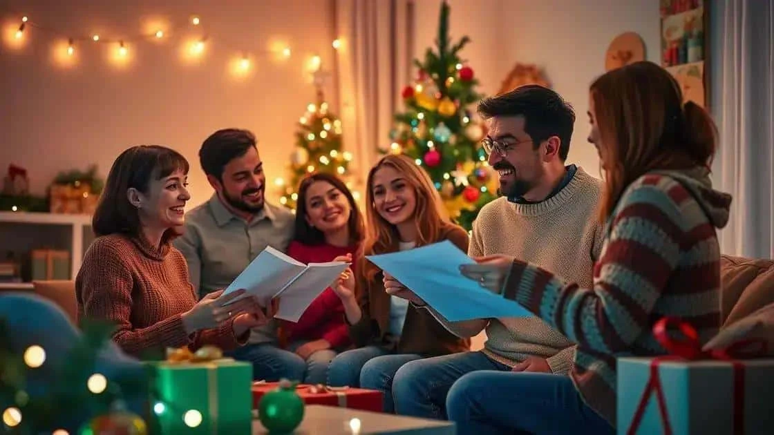 Des adultes comparent leurs notes dans un salon décoré pour Noël Des adultes comparent leurs notes dans un salon décoré pour Noël