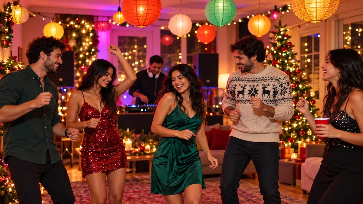 Six adultes partagent une soirée festive dans une maison décorée Six adultes partagent une soirée festive dans une maison décorée