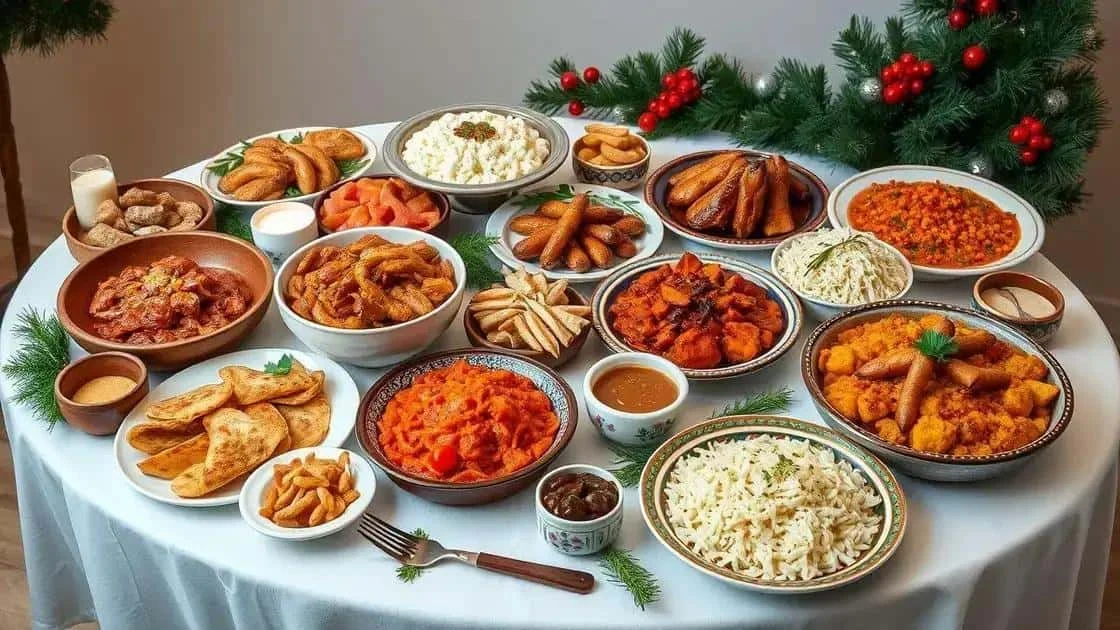 Illustration d’un assortiment de plats disposés sur une table de fête